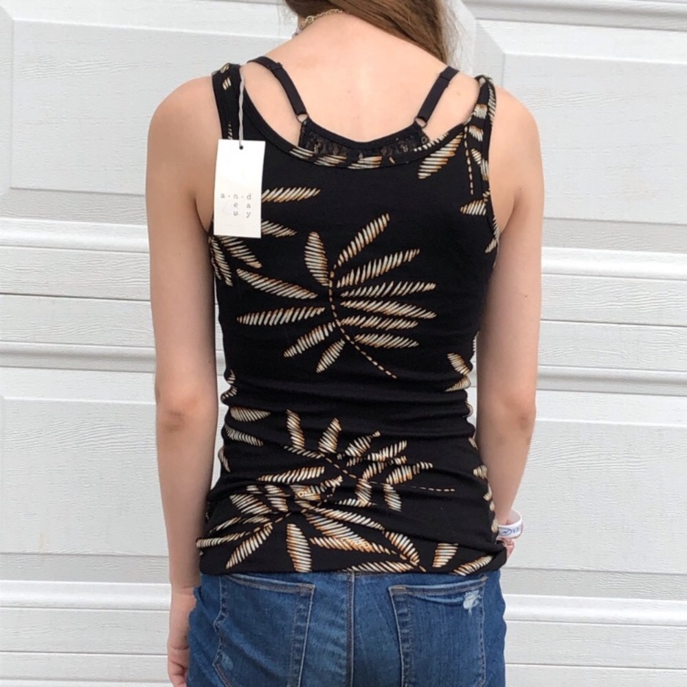 Black tank with palm tree leaves